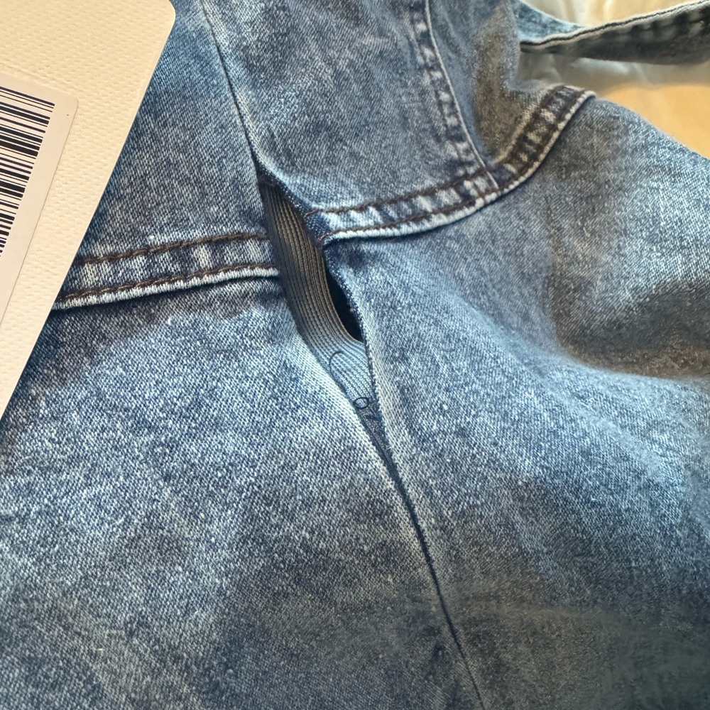 Women's Washed Blue Denim Mini Dress- Casual Everyday Style - Picture 3 of 13
